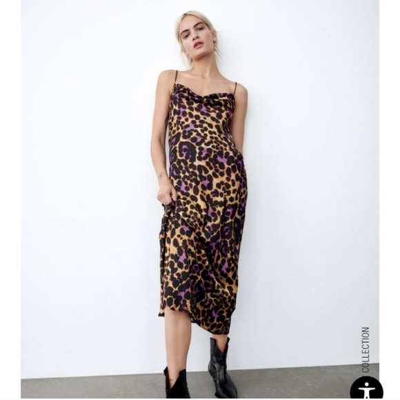 Zara Satin Effect Leopard Print Dress - Picture 6 of 15